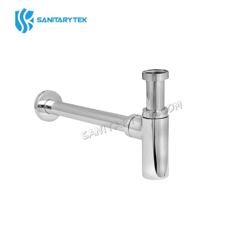 Chrome brass round bottle siphon with wall outlet - Image 3
