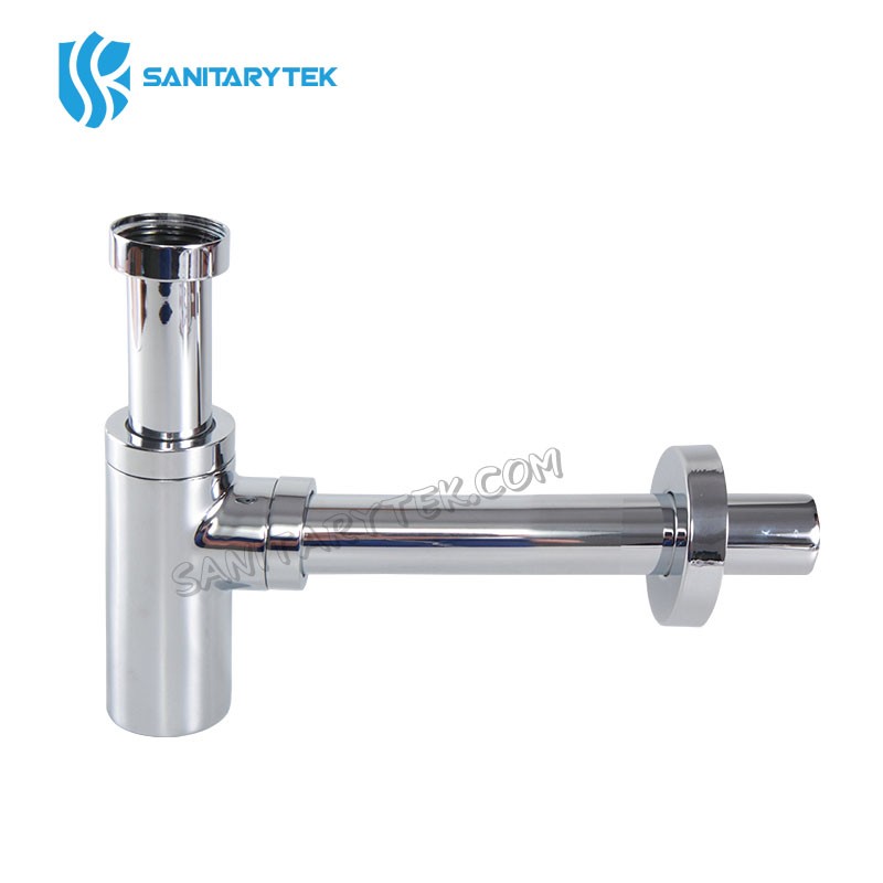 Chrome brass round bottle siphon with wall outlet - Image 4