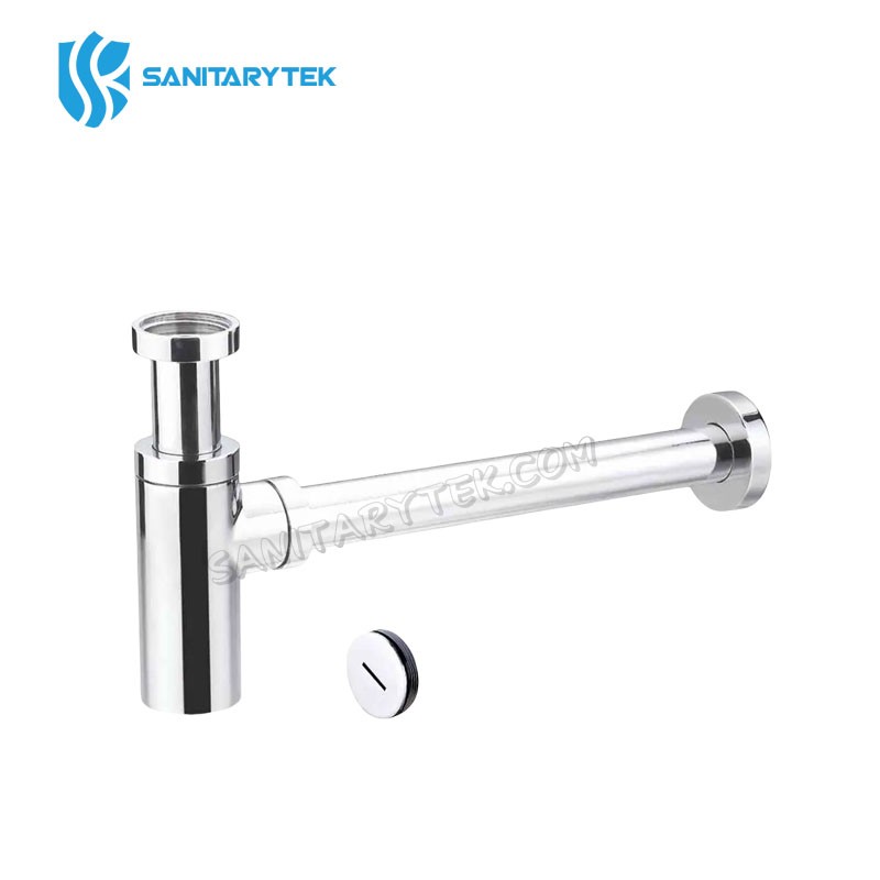 Chrome brass round bottle siphon with wall outlet - Image 5