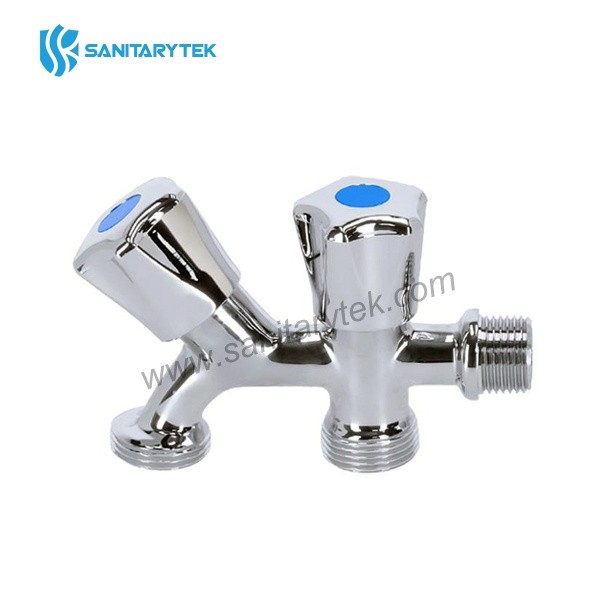 Chrome double handle tap for washing machine and dishwasher