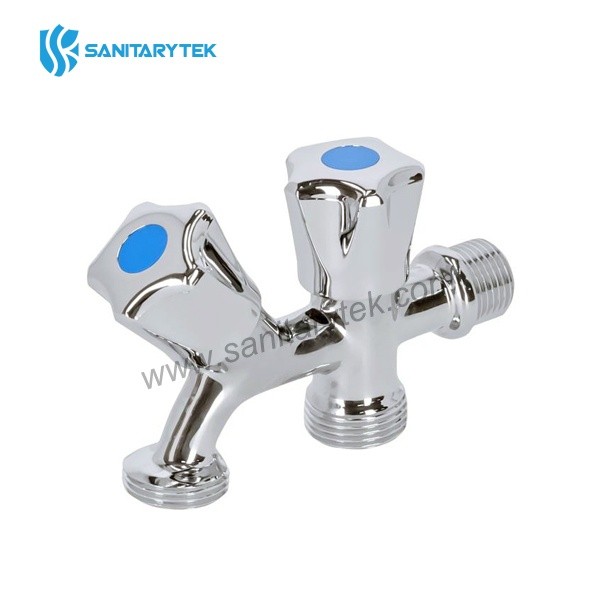 Chrome double handle tap for washing machine and dishwasher