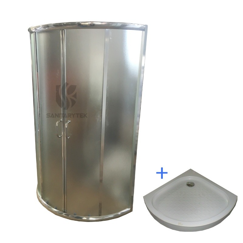 Chrome rounded shower enclosure + shower tray - 6mm fabric glass - Image 2