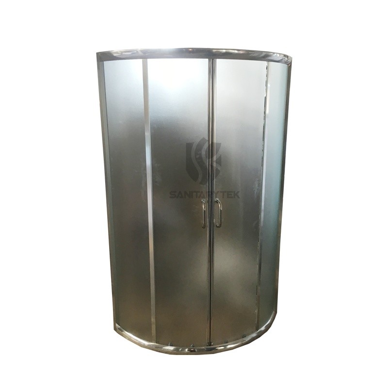 Chrome rounded shower enclosure + shower tray - 6mm fabric glass - Image 3