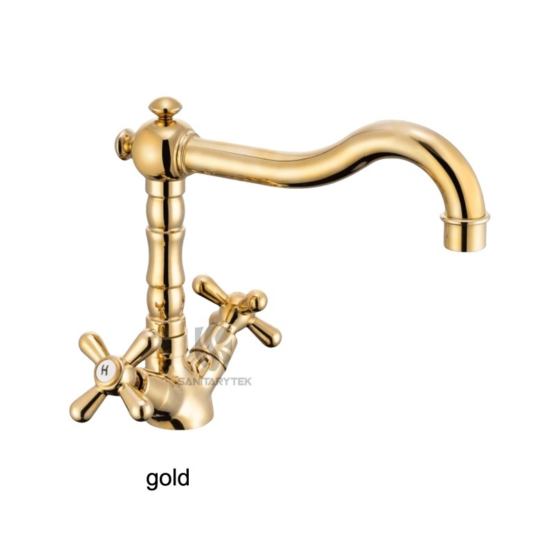Chrome sink faucet dual handle basin mixer tap - Image 2