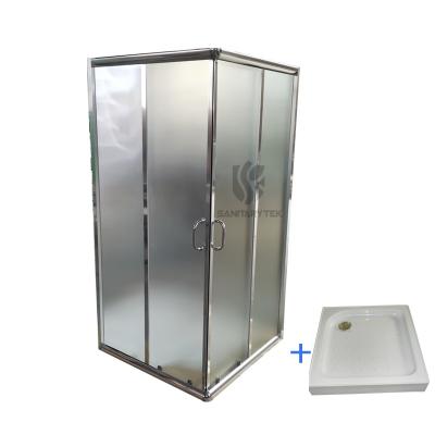 Chrome square shower enclosure + shower tray - 6mm fabric glass