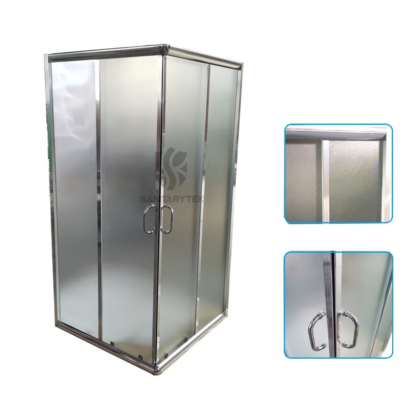 Chrome square shower enclosure + shower tray - 6mm fabric glass - Image 2