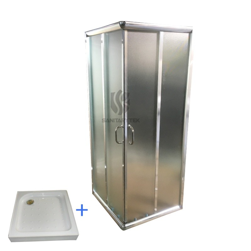 Chrome square shower enclosure + shower tray - 6mm fabric glass