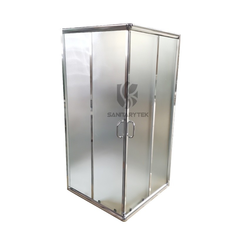 Chrome square shower enclosure + shower tray - 6mm fabric glass - Image 4