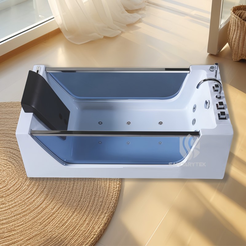 Clear Glass Sides Rectangular Acrylic Whirlpool Bathtub - Image 2