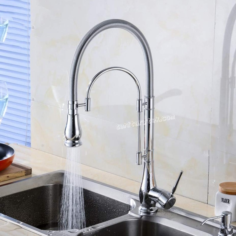 Commercial spring kitchen faucet with pull out sprayer