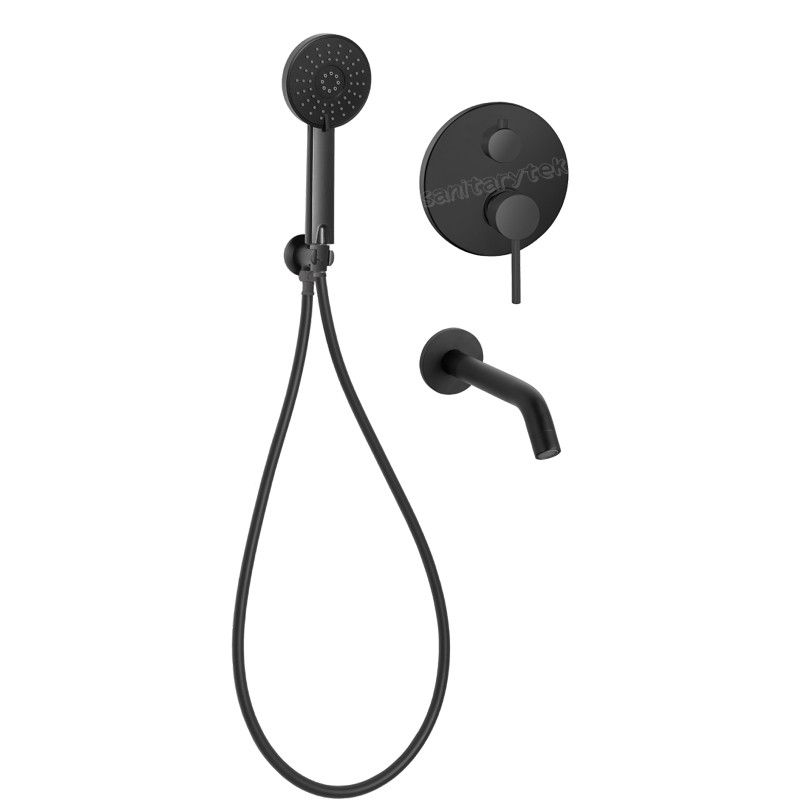 Concealed bath shower mixer set matt black