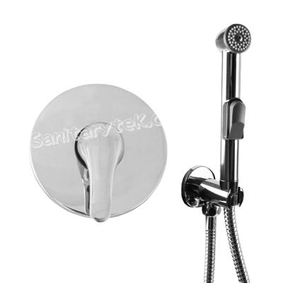 Concealed faucet with bidet shower kit, round cover, chrome