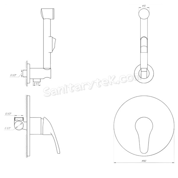 Concealed faucet with bidet shower kit, round cover, chrome