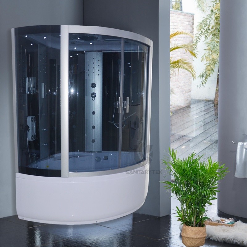 Corner steam shower cabin with tub