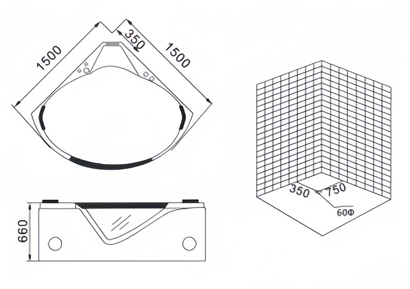 Corner Whirlpool Massage Indoor Bathtub