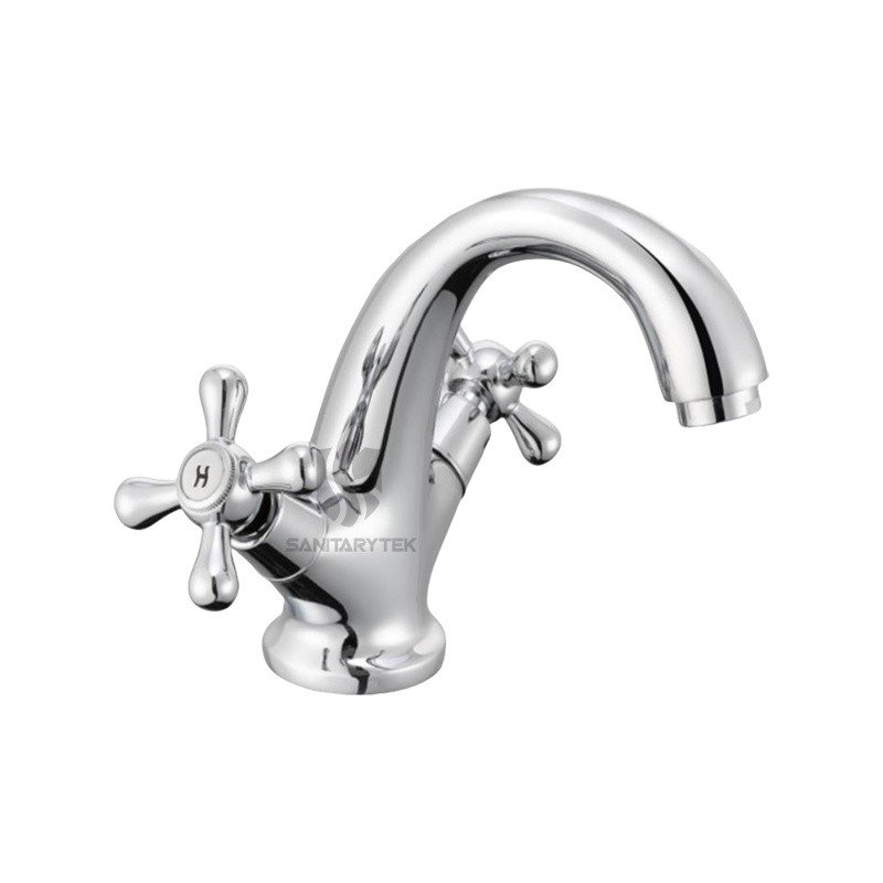 Cross basin mixer tap without pop up waste - old bronze - Image 2