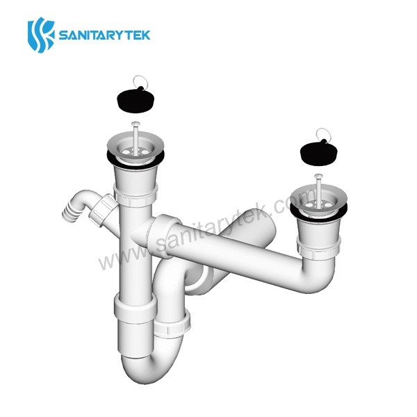 Double bowl pipe trap with nozzle, Ø40 mm outlet with sink waste