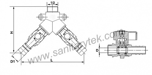 Double gas ball valve - male x hose connection