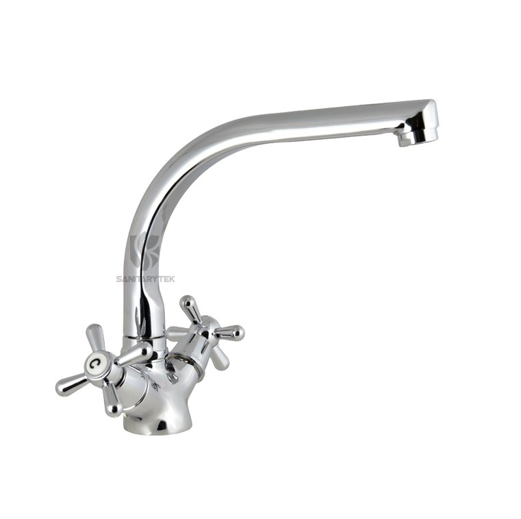 Double handle sink faucet with swivel cast spout, chrome