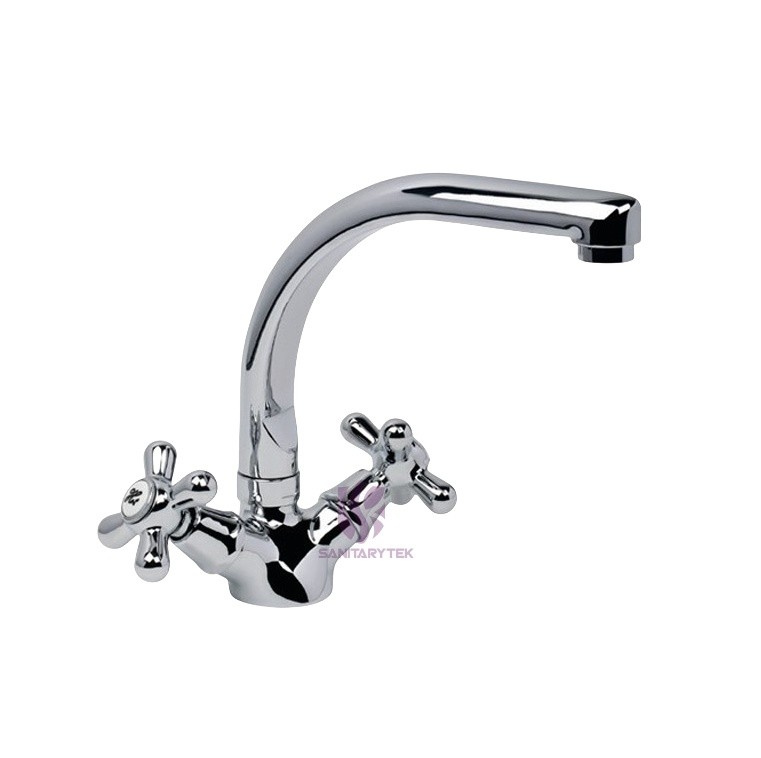 Double handle sink faucet with swivel cast spout, chrome