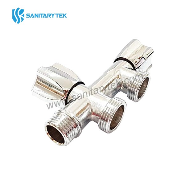 Double outlet valve for washing machine and dishwasher connection