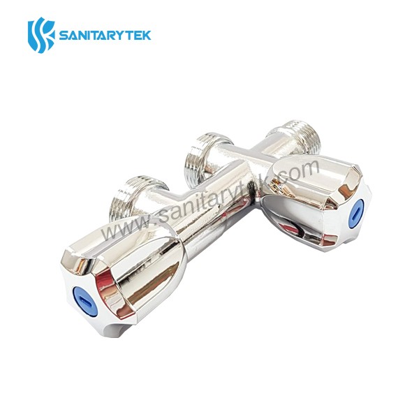 Double outlet valve for washing machine and dishwasher connection