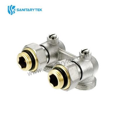 Double valve for bottom connected radiators, angle