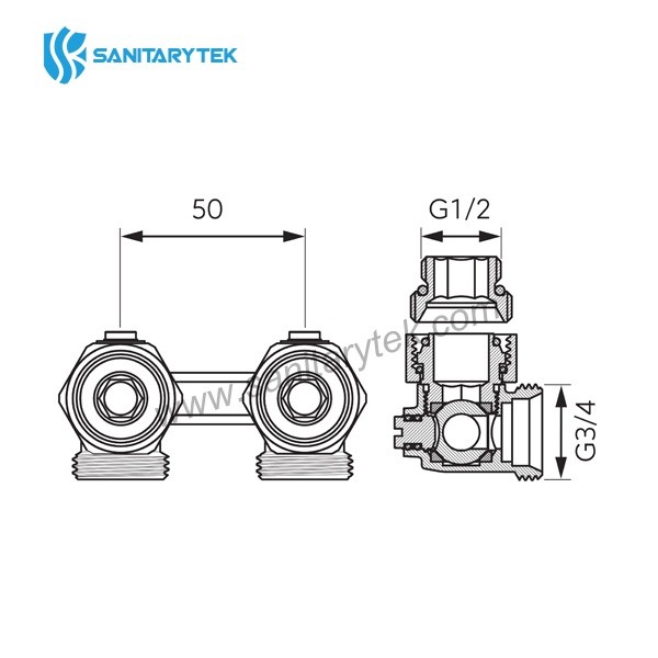 Double valve for bottom connected radiators, angle - Image 2