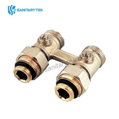 Double valve for bottom connected radiators, straight