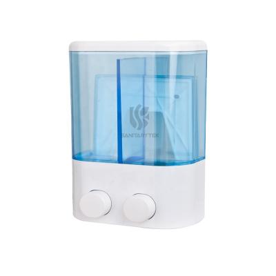 Double wall mount liquid soap shampoo dispenser, white