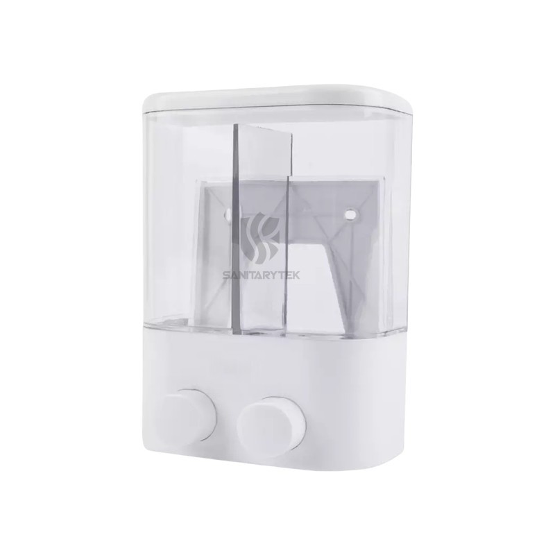Double wall mount liquid soap shampoo dispenser, white