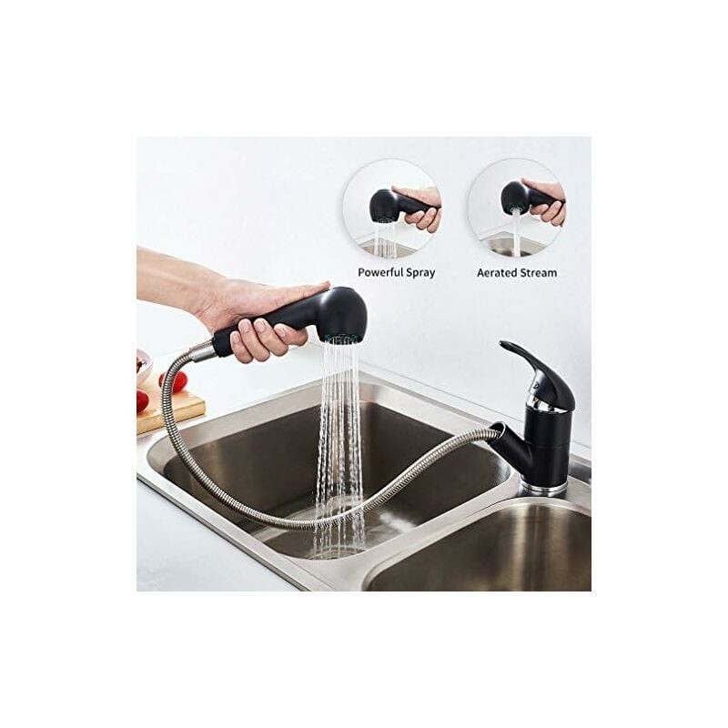 Extendable kitchen mixer tap with hand shower black