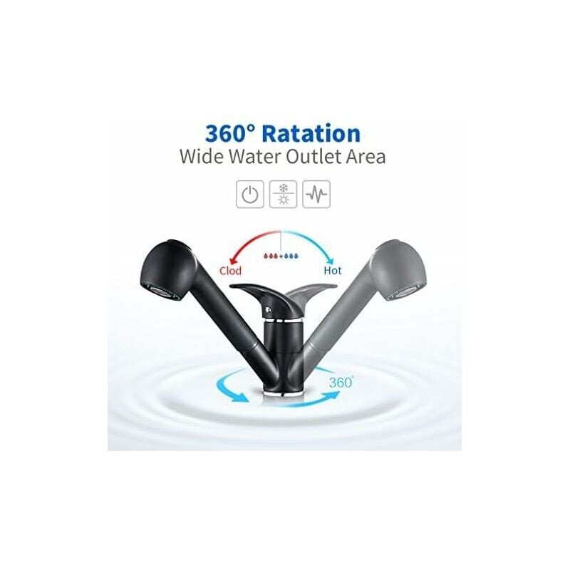 Extendable kitchen mixer tap with hand shower black - Image 3