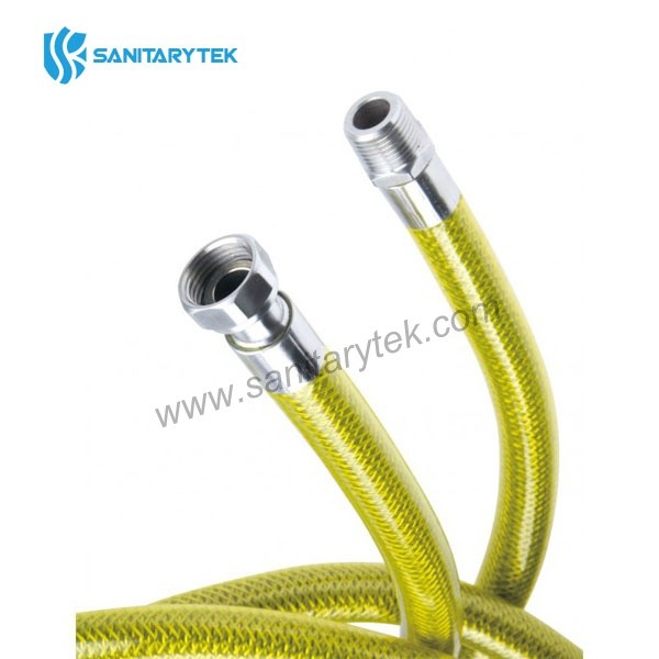 Flexible gas hose PVC covered male-female with two rotating nuts
