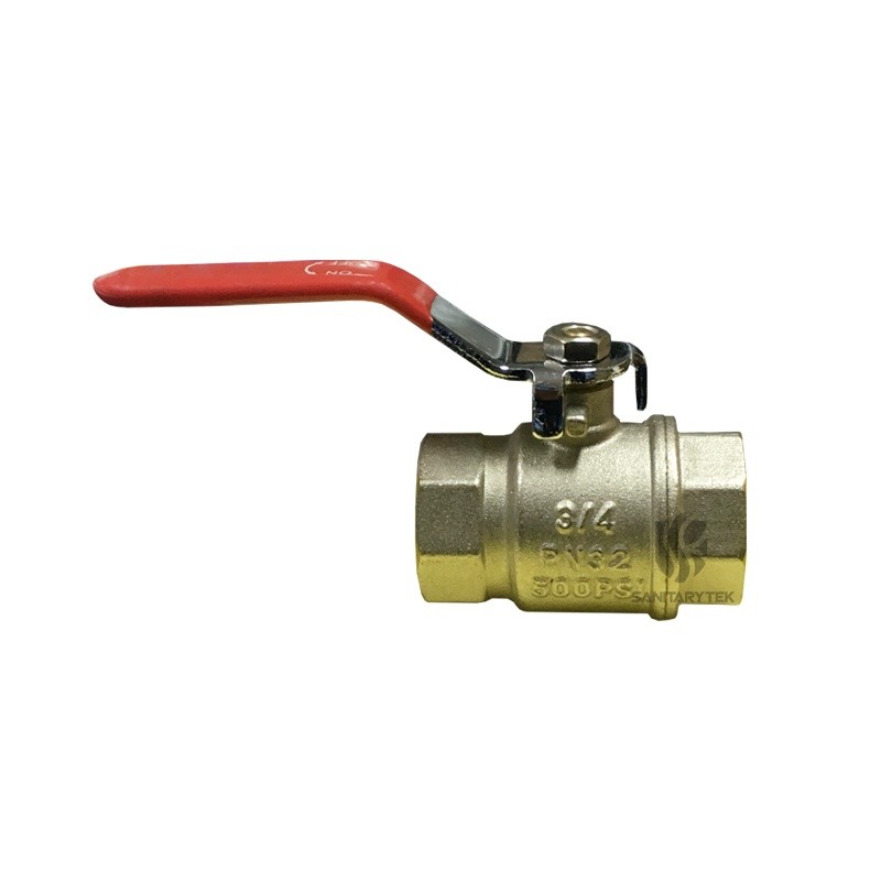 Forged brass ball valve FxF, red flat steel handle