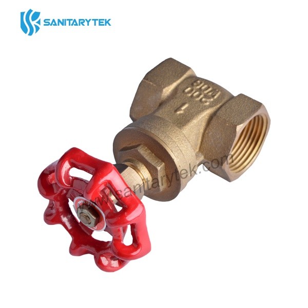 Forged Brass Gate Valve FxF, Red Iron Handle - Image 3