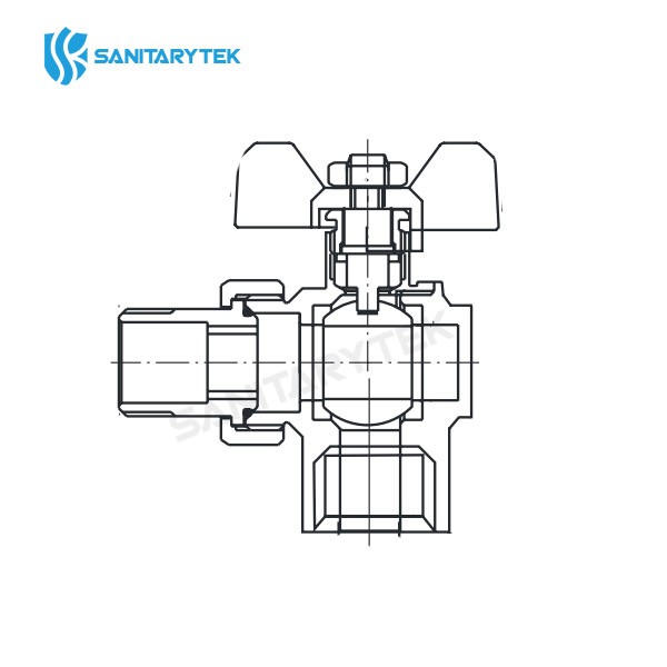 Full bore angle ball valve MF with union pipe and butterfly handle - Image 2