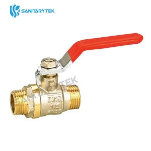 Full bore brass ball valve MxM thread - red steel flat handle