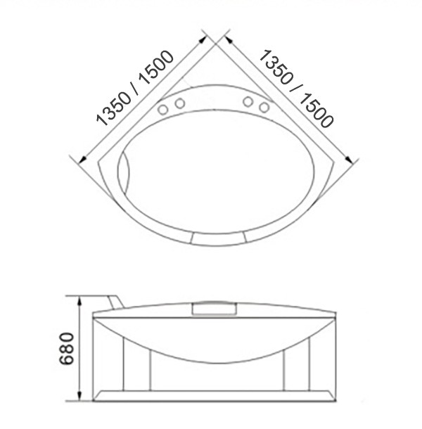 Hydro massage bathtub 150x150 cm