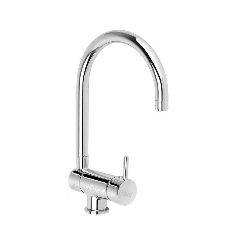 Kitchen faucet with 360° swivel U-spout, chrome