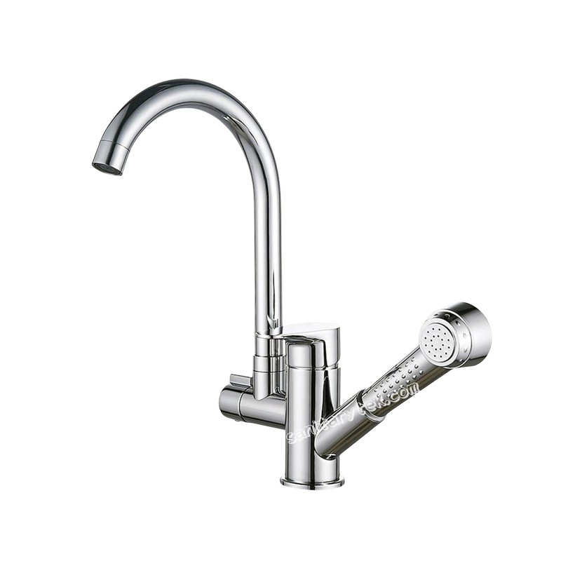 Kitchen mixer faucet with pull-out shower sprayer head - Image 2