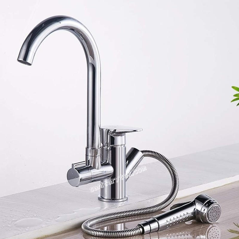 Kitchen mixer faucet with pull-out shower sprayer head - Image 3