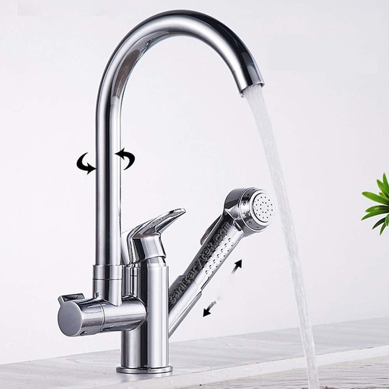 Kitchen mixer faucet with pull-out shower sprayer head - Image 4