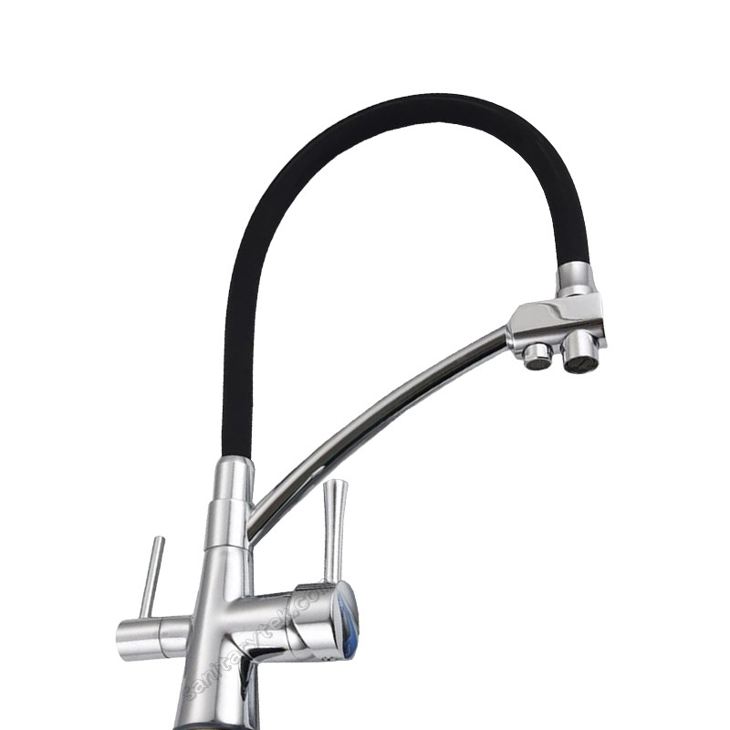 Deck mounted kitchen faucet with purified water tap