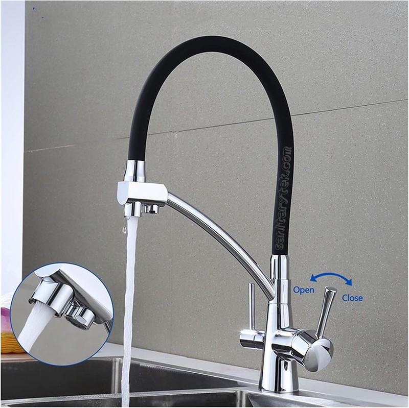 Deck mounted kitchen faucet with purified water tap