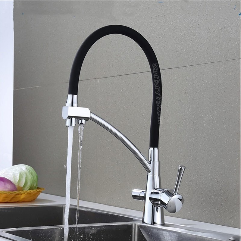 Deck mounted kitchen faucet with purified water tap