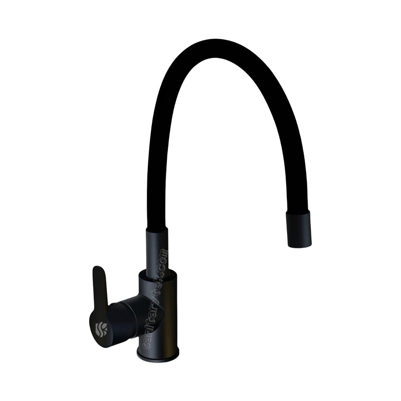 Kitchen single lever sink mixer with flexible spout, all black