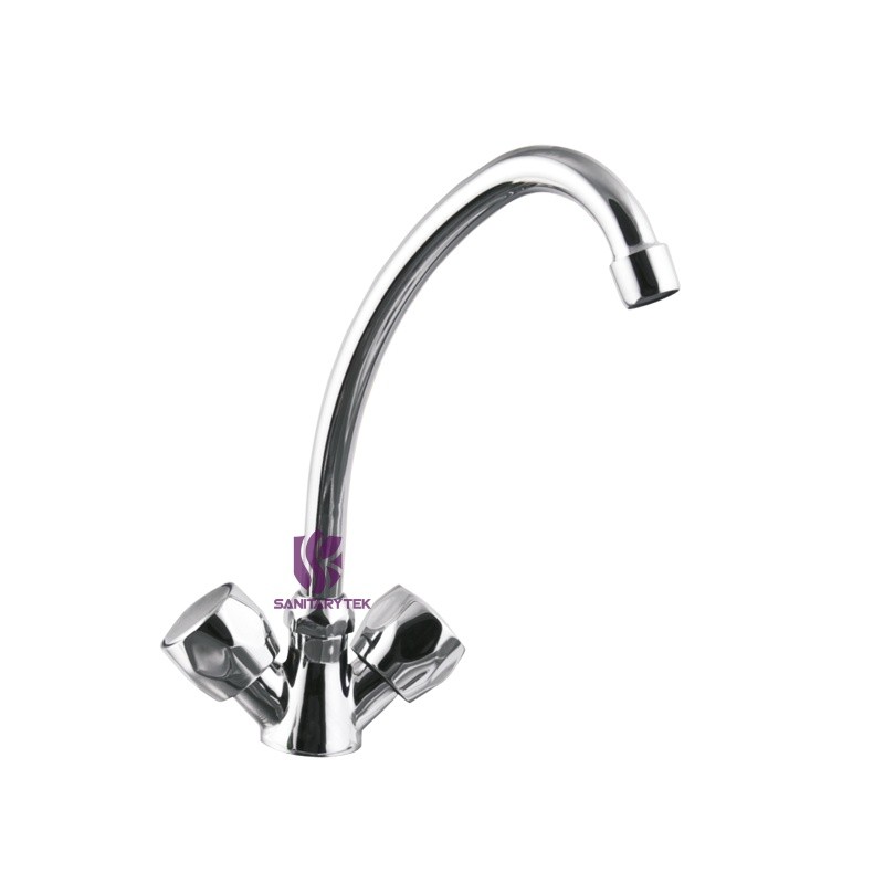 Kitchen sink mixer with high swivel spout