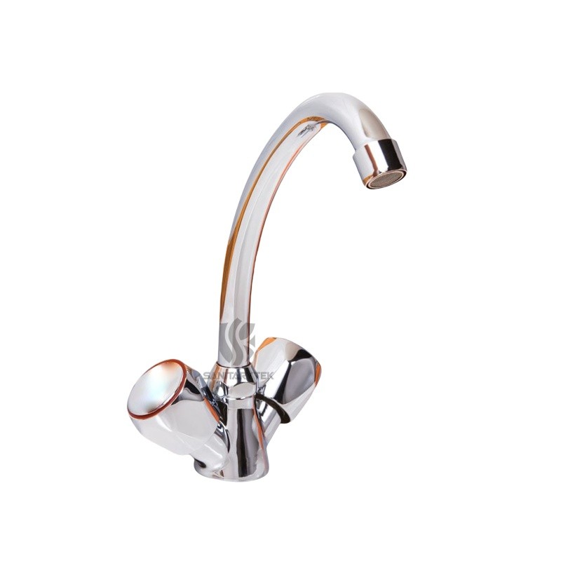 Kitchen sink mixer with high swivel spout
