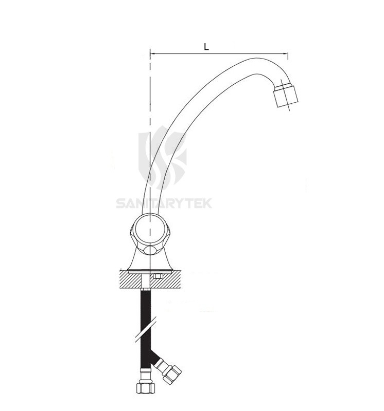 Kitchen sink mixer with high swivel spout
